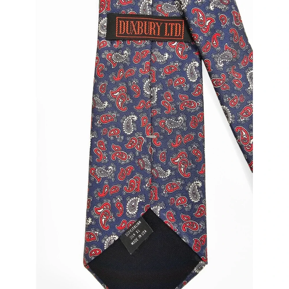 Duxbury Ltd Vintage Red White Blue Paisley XL 63 Inches  Silk Tie 80s 90s Preppy